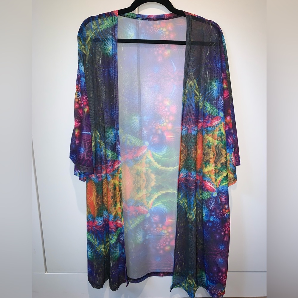 iHeartRaves Rainbow Trippy Sheer Festival Kimono